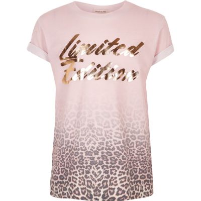 Girls pink faded leopard print T-shirt